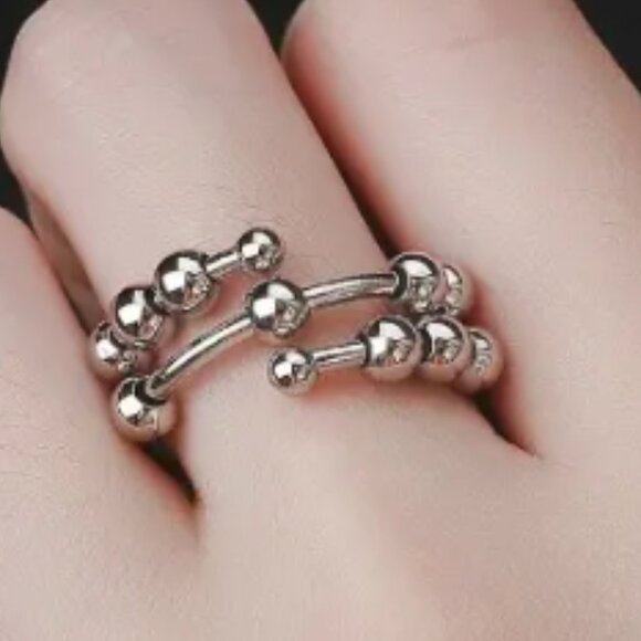 Silver - Sensory, Fidget, Spinner, or Worry Ring -  Adjustable Sizing - Picture 3 of 4